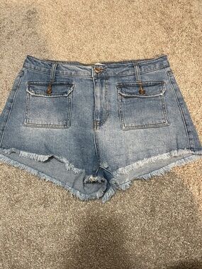 High-Rise Frayed Hem Denim Shorts